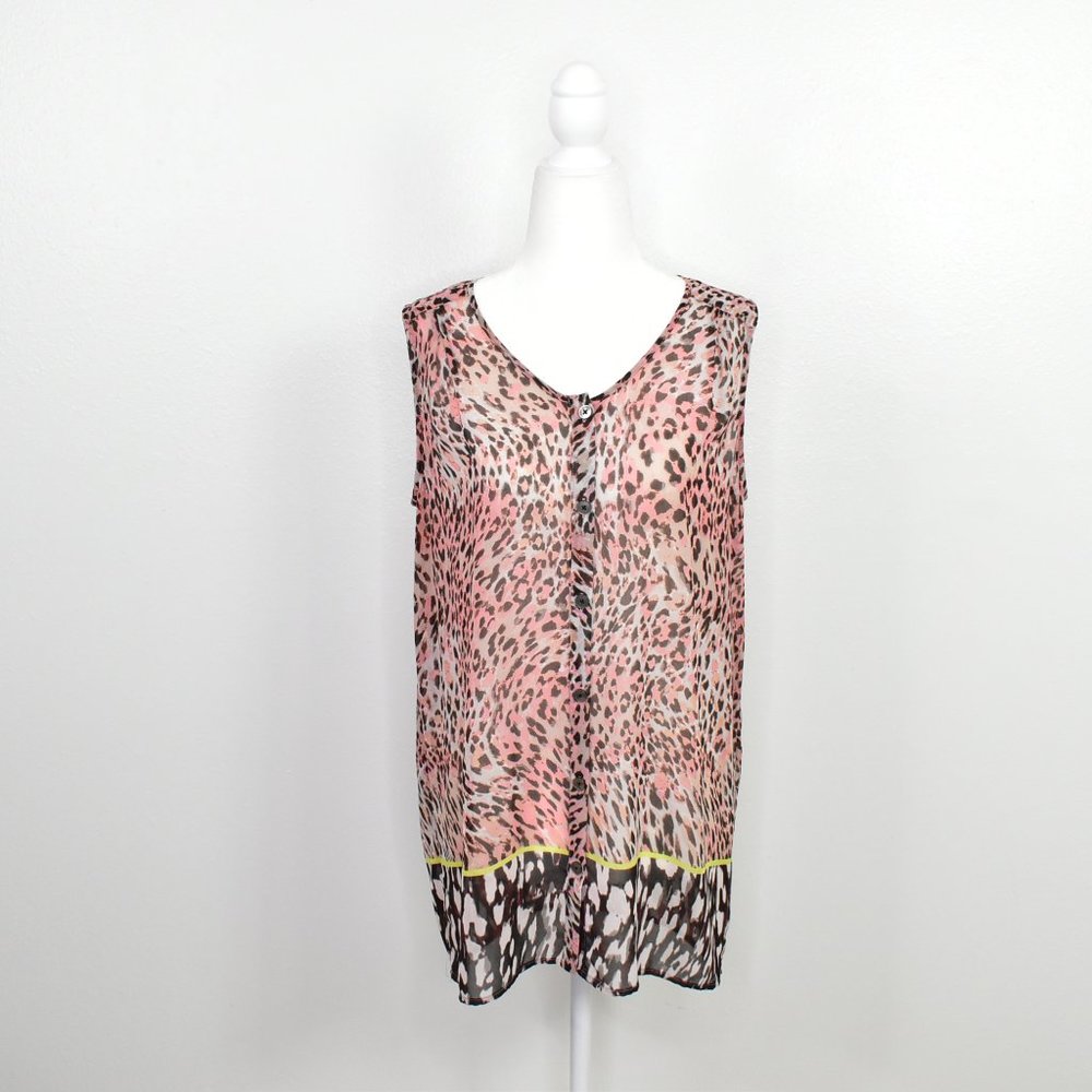 Cabi Animal Print Sheer Button Up Top Women S Beguile Sleeveless Mob Wife Edgey